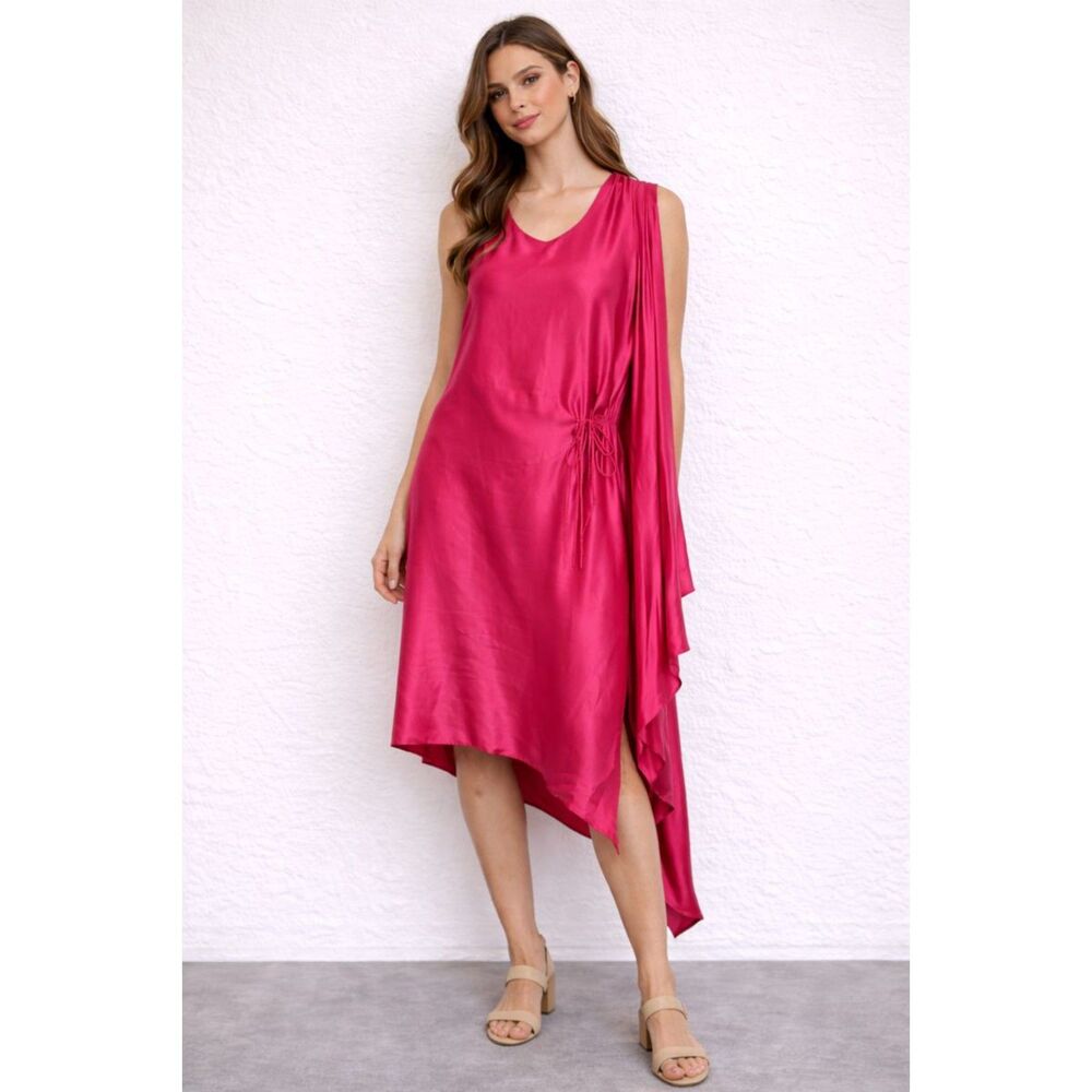 BOLONGARO TREVOR Satin Asymmetrical Dress Pink Small‎